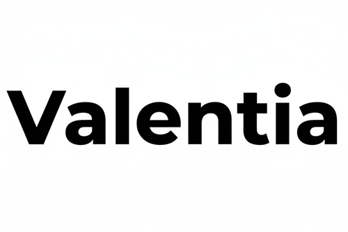 black lettering in bold that says Valentia